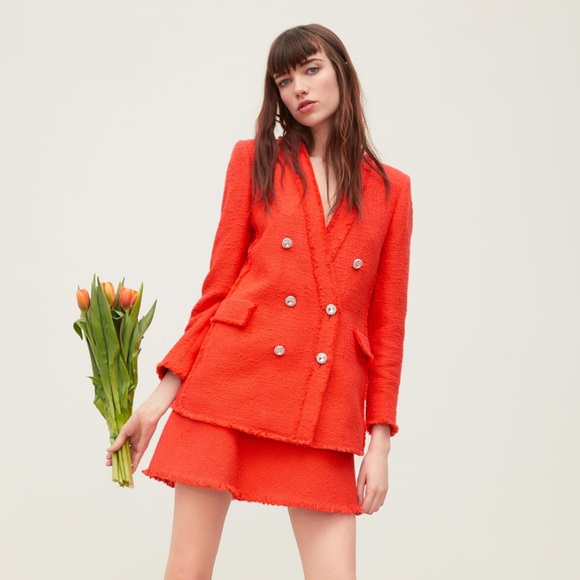 zara orange tweed blazer